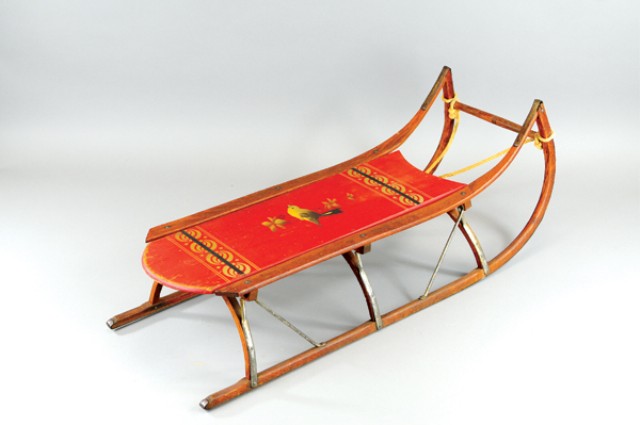WOOD SLED WITH BIRD MOTIF c. 1880