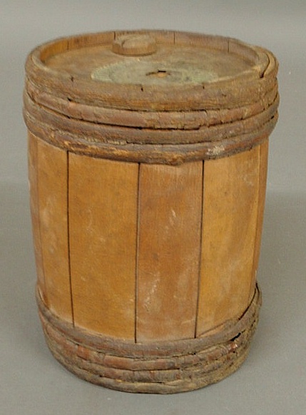 Wood staved black powder keg with