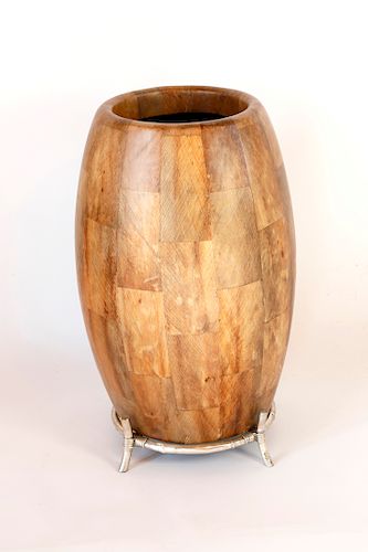WOOD UMBRELLA STAND ON CHROME