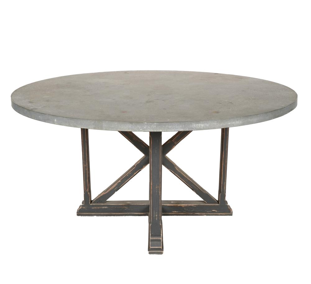 WOOD & ZINC DINING TABLEunsigned;