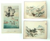 WOODBLOCK PRINT AND TWO LANDSC