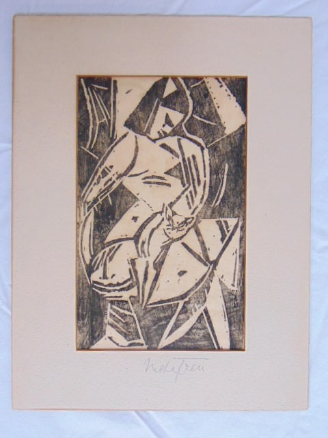 WOODBLOCK PRINT, NUDE WOMAN WITH