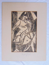 WOODBLOCK PRINT, NUDE WOMAN WI