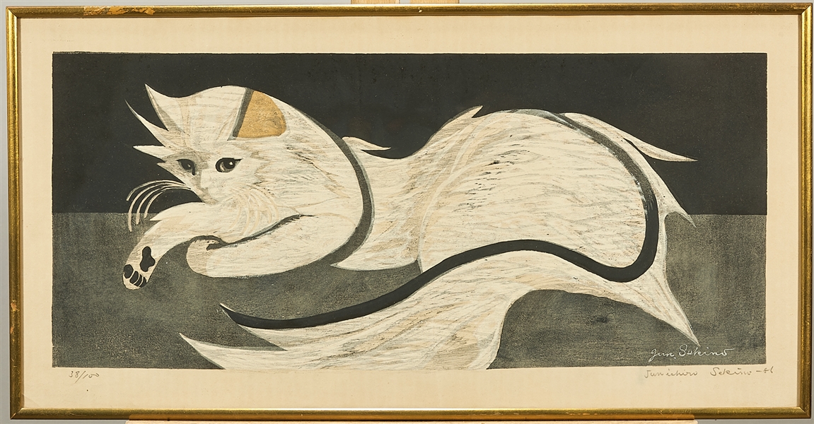 Woodblock print of a cat by