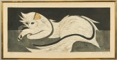 Woodblock print of a cat by Ju