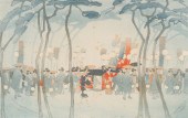 Woodblock print titled "Proces