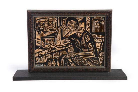 WOODCUT BLOCK BY IRVING AMEN