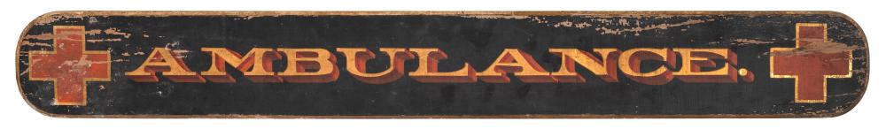 WOODEN “AMBULANCE.” SIGN LATE