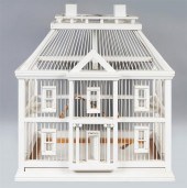 WOODEN BIRDCAGE IN THE FORM OF