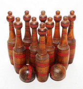 WOODEN BOWLING SETA late ninet