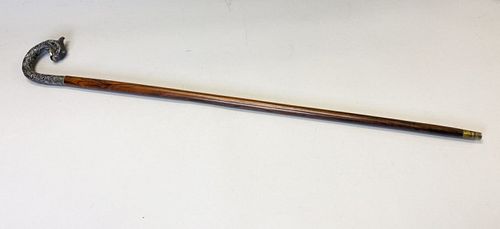 WOODEN CANE WITH SILVER PLATED