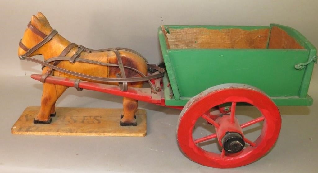WOODEN CARVED HORSE & WAGONca. late