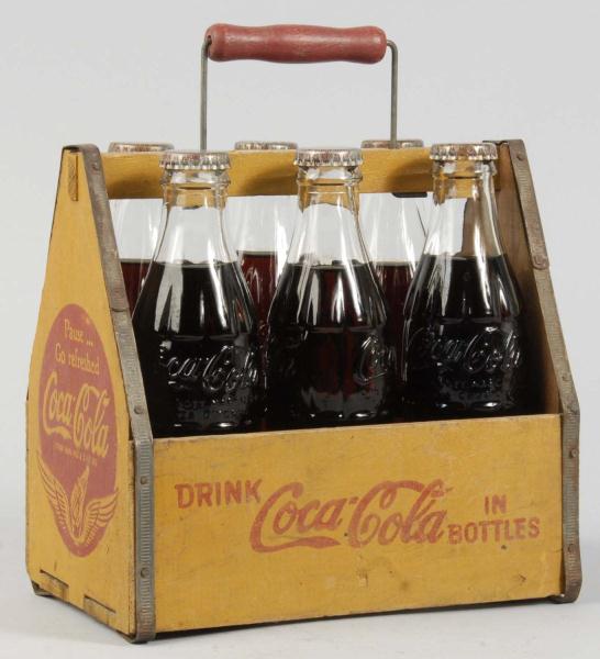 Wooden Coca-Cola Carrier & Bottles.