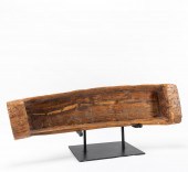 WOODEN DOUGH BOWL ON WROUGHT I