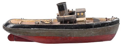 WOODEN FOLK ART TUG BOAT SHIP