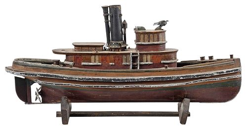 WOODEN FOLK ART TUG BOAT SHIP