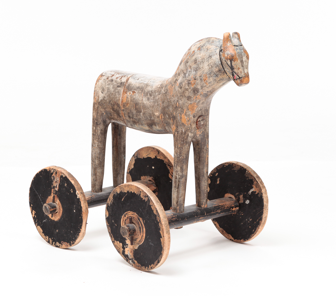 WOODEN HORSE PULL TOY. Twentieth