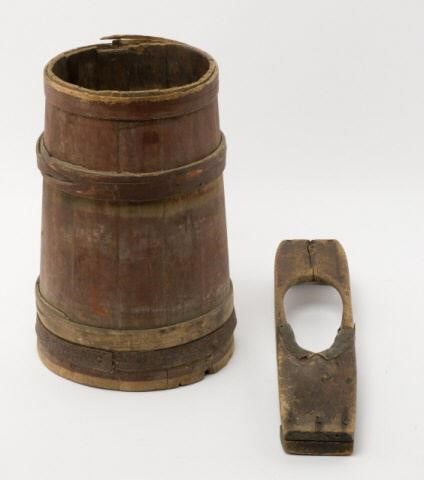 WOODEN PAIL, CA. 1880 & BOOT