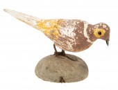 WOODEN PAINTED PIGEON ON CEMEN