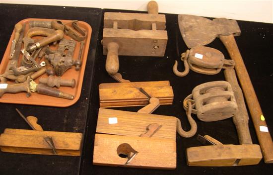 Wooden planes  axe  pulleys 
