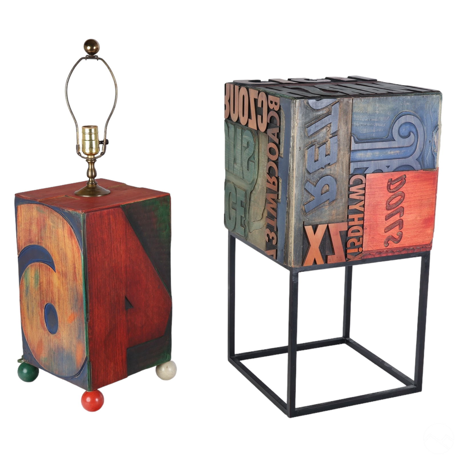 WOODEN PRINTERS LETTER BLOCK LAMP &