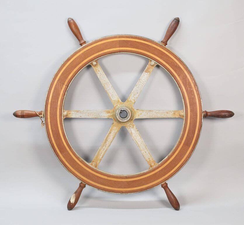 WOODEN SHIP'S WHEELWood and metal