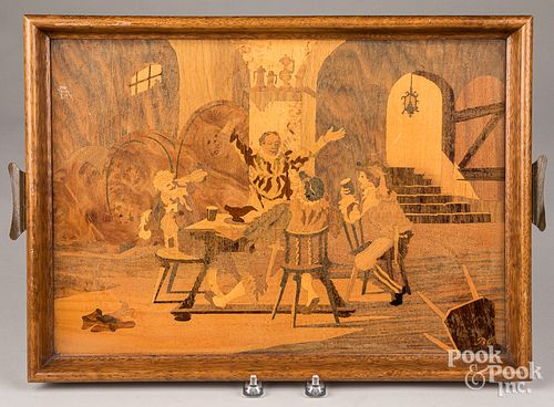 WOODEN TRAY WITH PUB SCENEWooden