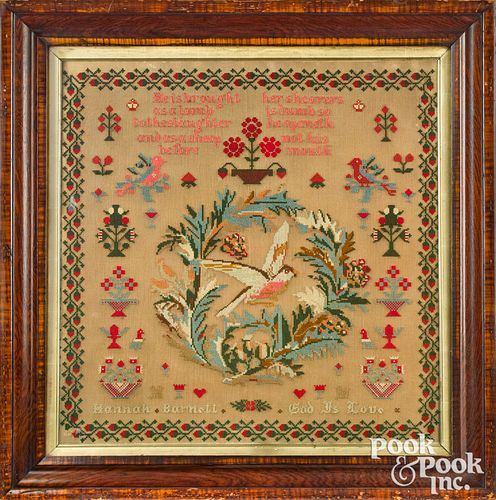 WOOL ON GAUZE NEEDLEWORK SAMPLER,
