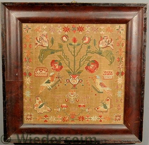 Wool on linen sampler wrought by