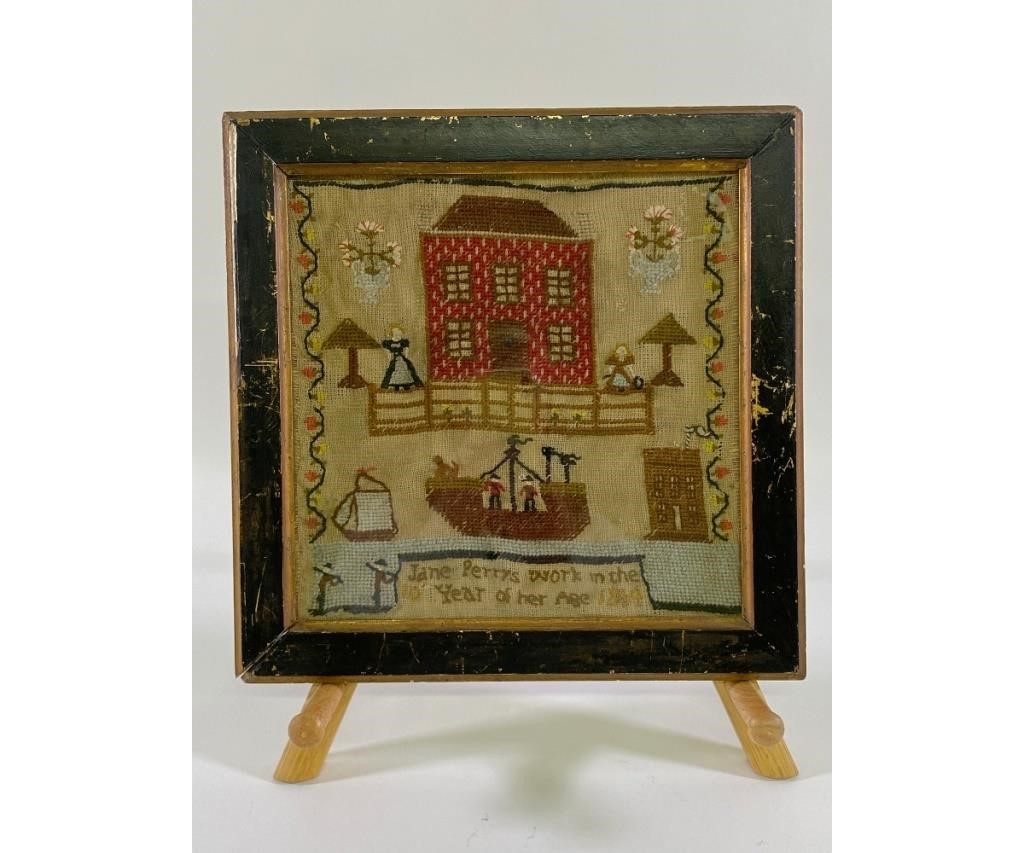 Wool on linen sampler wrought by