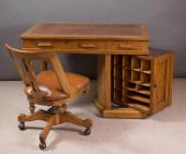 WOOTEN OAK ROTARY DESK WITH CH