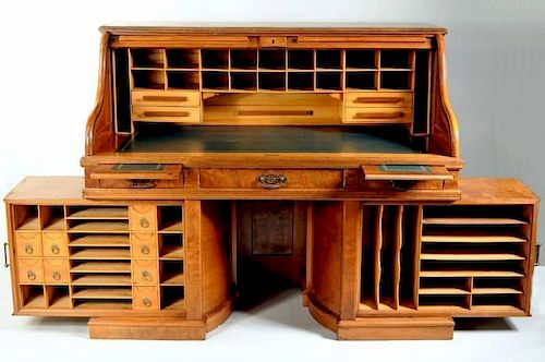 WOOTEN ROLL TOP BURLED WALNUT