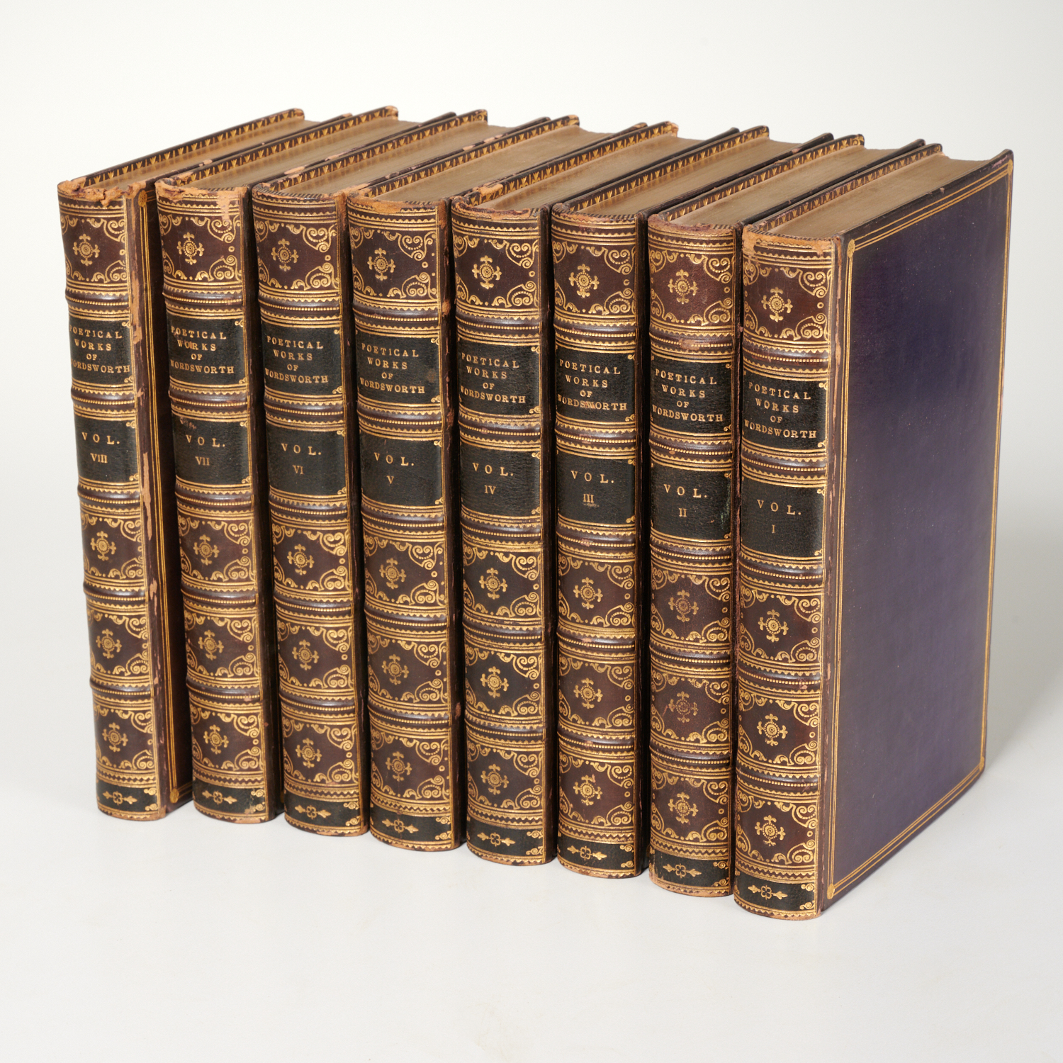 WORDSWORTH (8) VOLS, SIGNED LEATHER