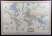 WORLD MAP, ANTIQUE STYLE FRAME