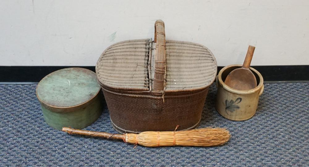 WOVEN BASKET, GREEN PAINTED ROUND