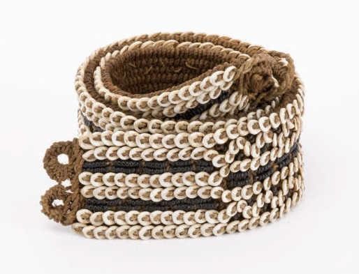 WOVEN BELT WITH BEADS & SHELLS, CA.