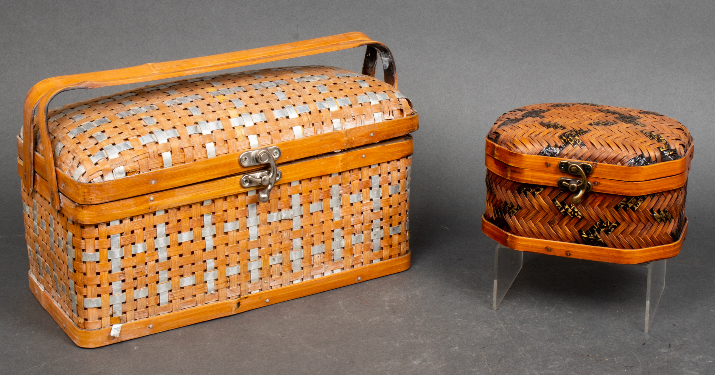 WOVEN RATTAN & METAL LIDDED
