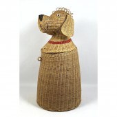 Woven wicker figural dog hampe
