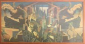 WPA-STYLE OIL ON BOARD MURAL,