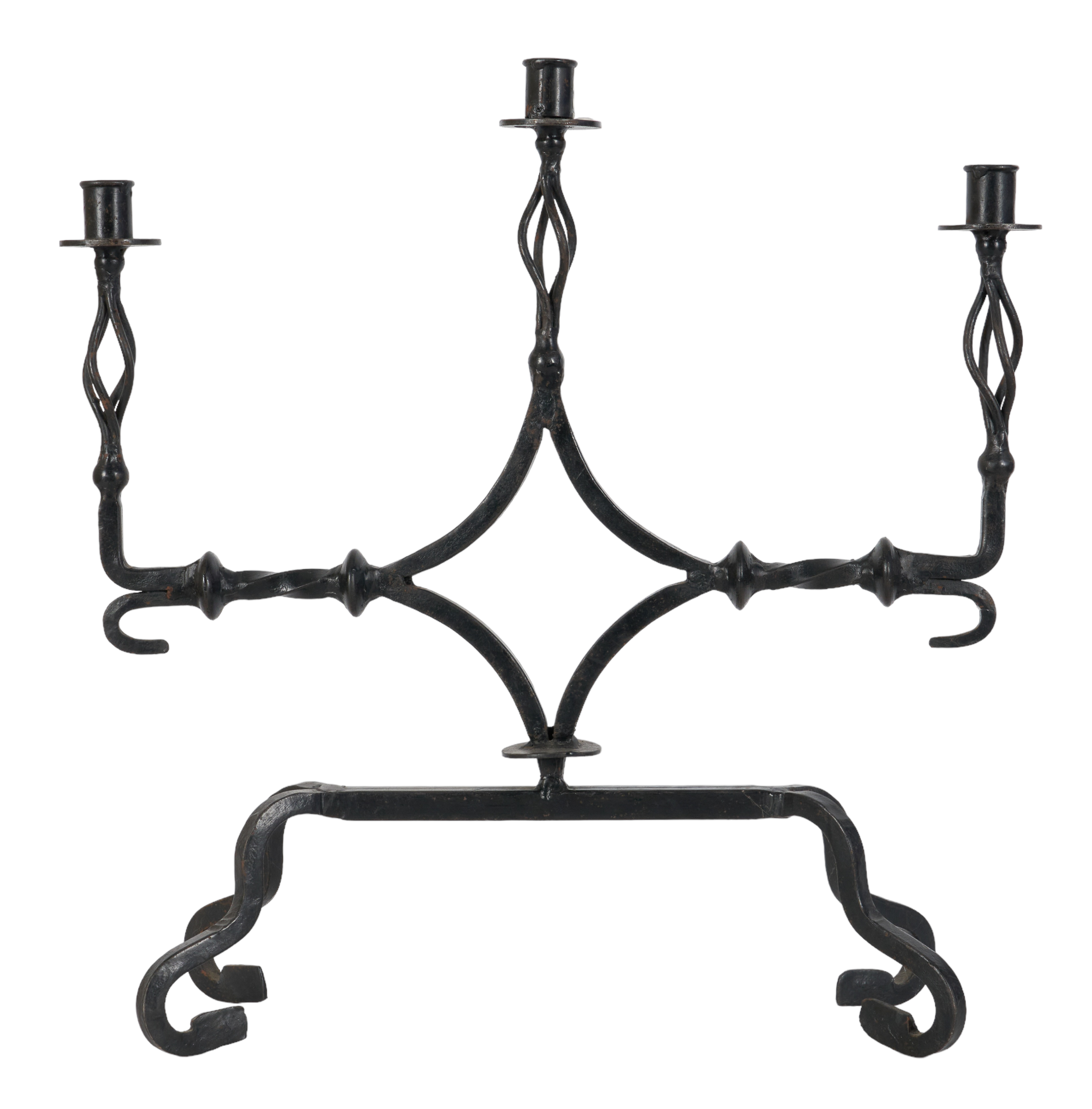 Wrought iron 3-light candelabra,