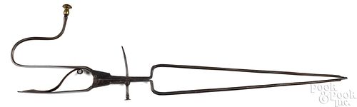 WROUGHT IRON AND BRASS EMBER TONGS,