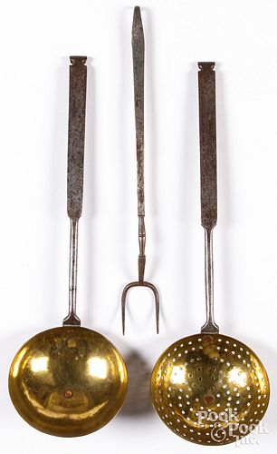 WROUGHT IRON AND BRASS LADLE,