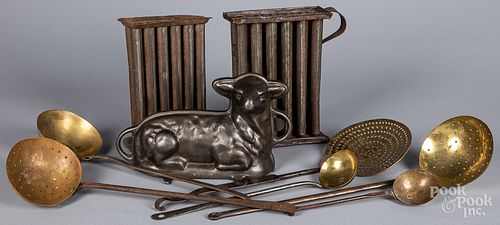 WROUGHT IRON AND BRASS UTENSILS,
