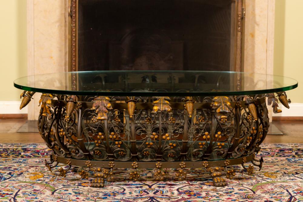 WROUGHT IRON AND GLASS OVAL