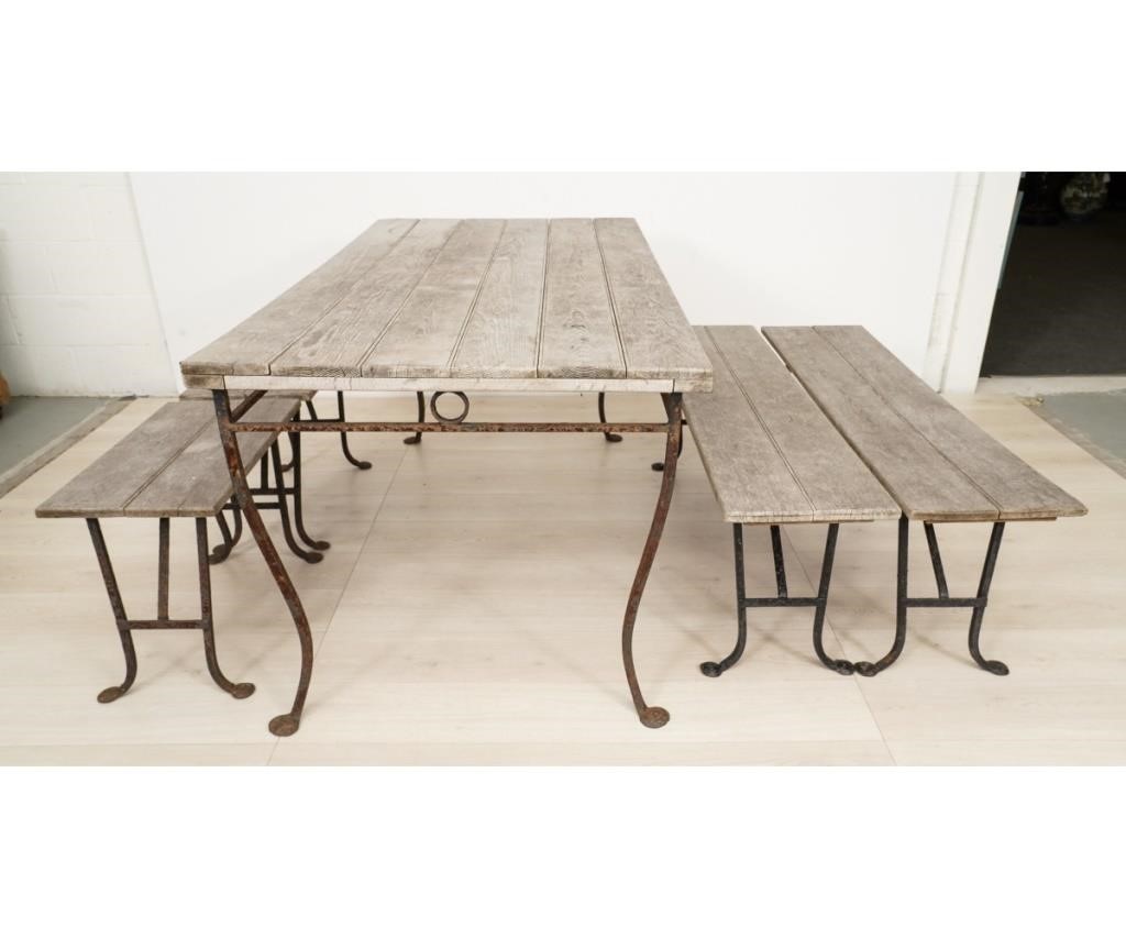 Wrought iron and weathered teak