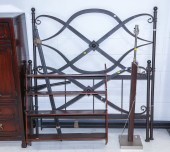 WROUGHT IRON BED; CURIO RACK;