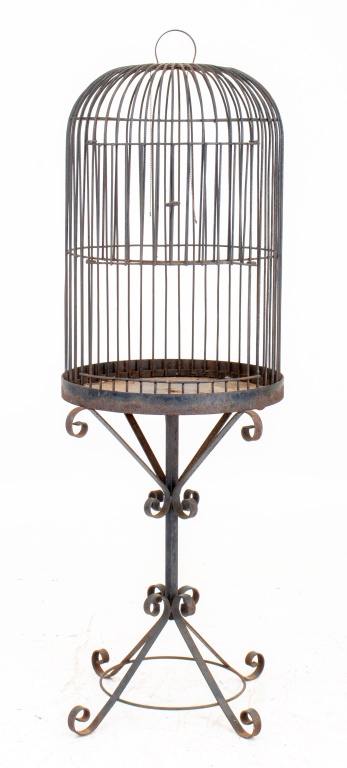 WROUGHT IRON BIRDCAGE ON STAND
