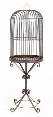 WROUGHT IRON BIRDCAGE ON STAND