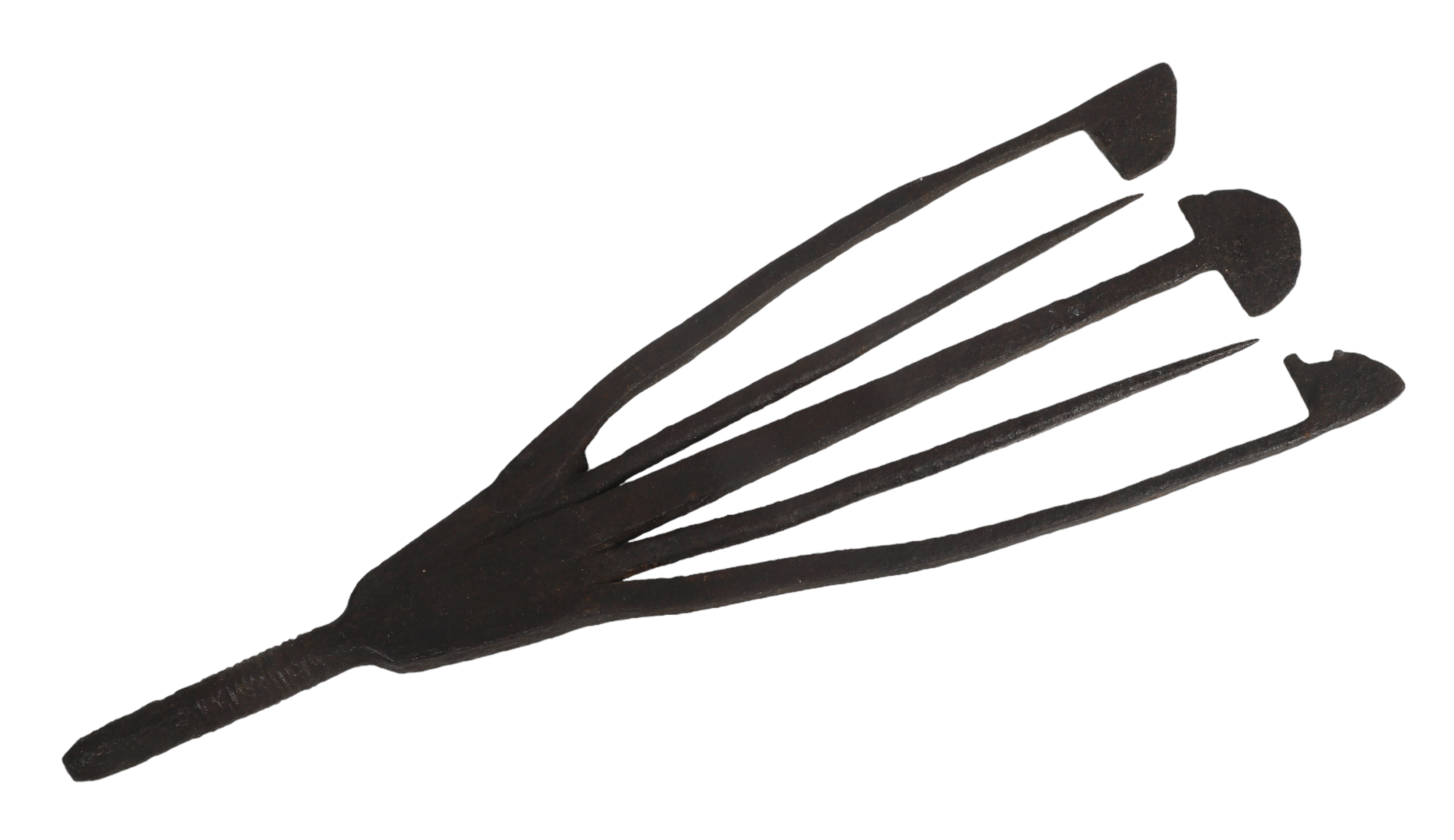 Wrought iron eel spear, 14-1/2" l x
