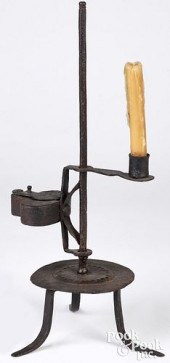 WROUGHT IRON FAT LAMP WITH CAN